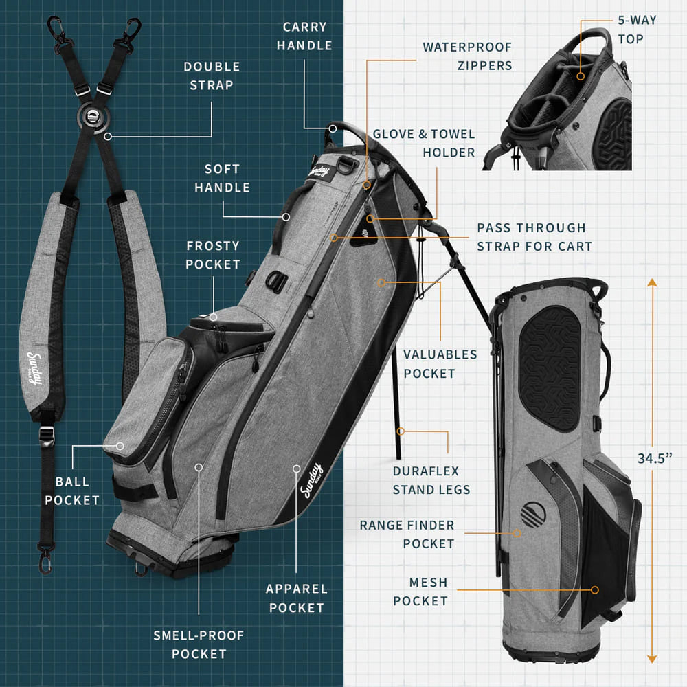 SUNDAY GOLF RYDER 23 STAND BAG - HEATHER GRAY