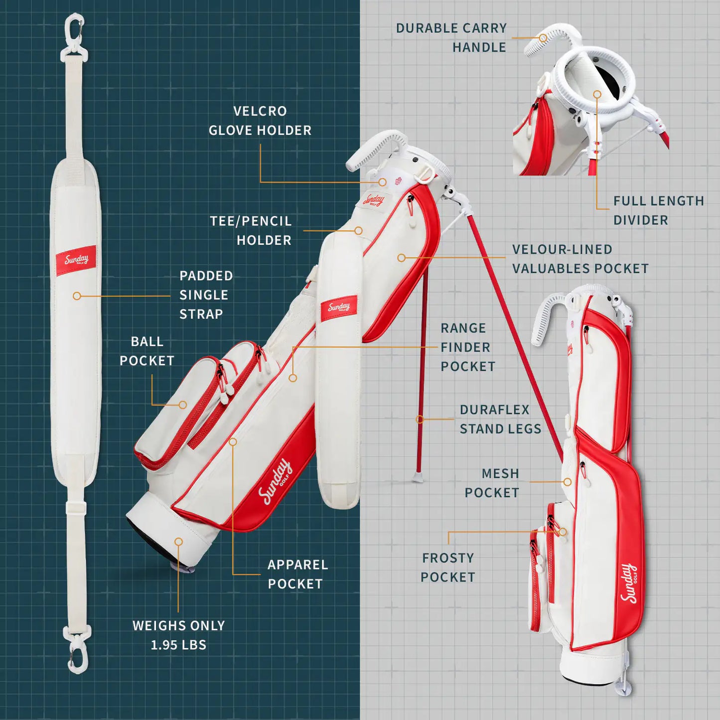 SUNDAY GOLF LOMA STAND BAG - RED/OFF WHITE