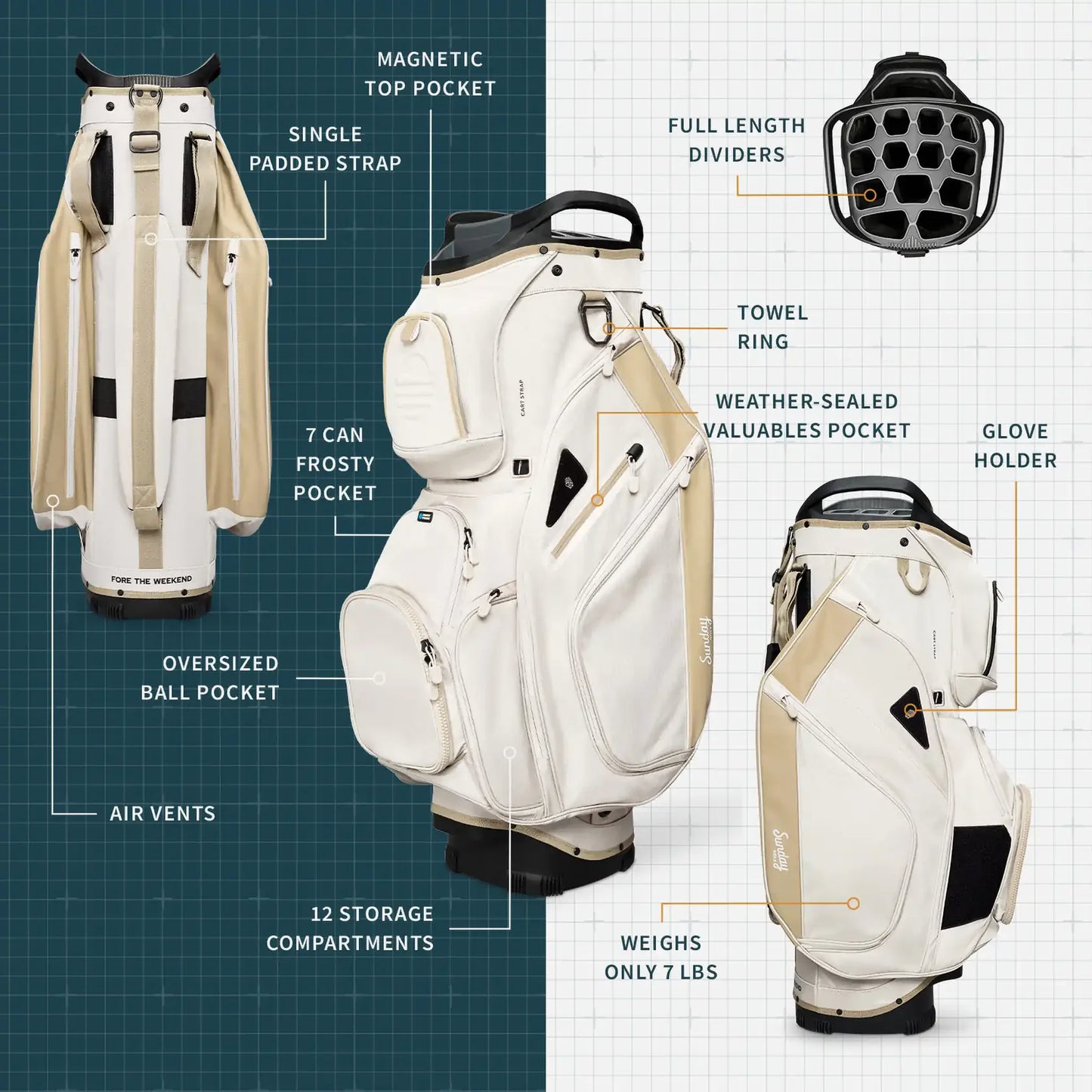 SUNDAY GOLF BIG RIG CART BAG - TOASTED ALMOND
