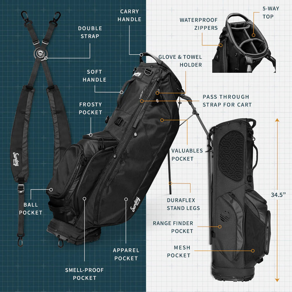 SUNDAY GOLF RYDER 23 STAND BAG - MATTE BLACK