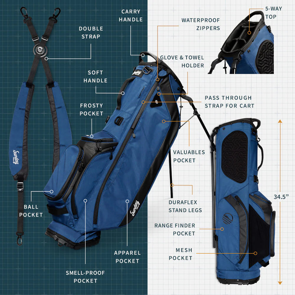 SUNDAY GOLF RYDER 23 STAND BAG - NAVY BLUE
